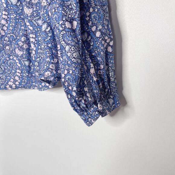 JCrew Women XS Blue Purple Button Front Ruffleneck Popover Liberty Bourton Bloom - Picture 6 of 11